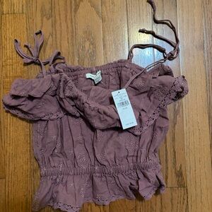 American Eagle Outfitters Dusty Purple Off-Shoulder Blouse
